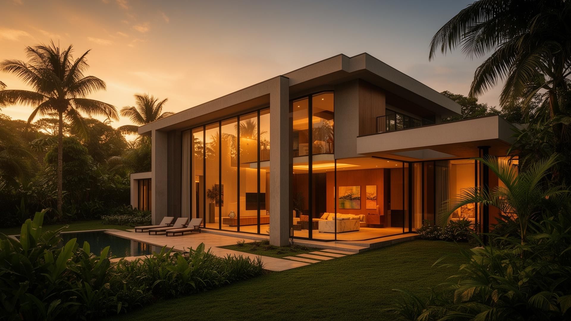 Modern villa in Rwanda photographed at golden hour